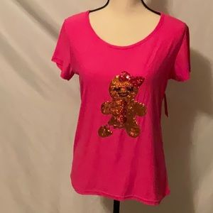 NWT Hot Pink with Gingerbread Girl with a bite eaten T-Shirt Sz Lg